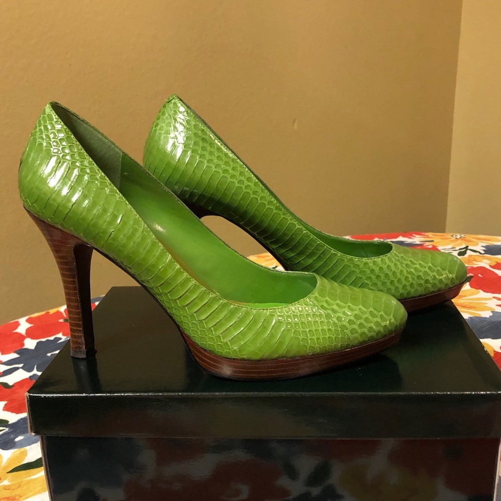 Lauren, Ralph Lauren, Maria, Lime Snakeskin, 10B